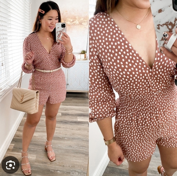 Abercrombie & Fitch Vneck Long Sleeve Romper Polka Dot Print - Picture 10 of 10